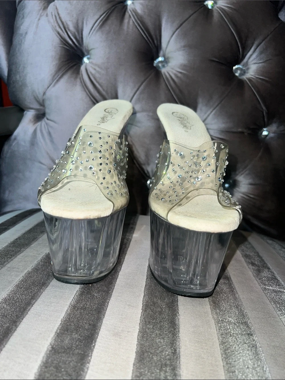✨ Pleaser Crystal Enclave: Rhinestone Platform Slides - Size 11 ✨ - Picture 7 of 8